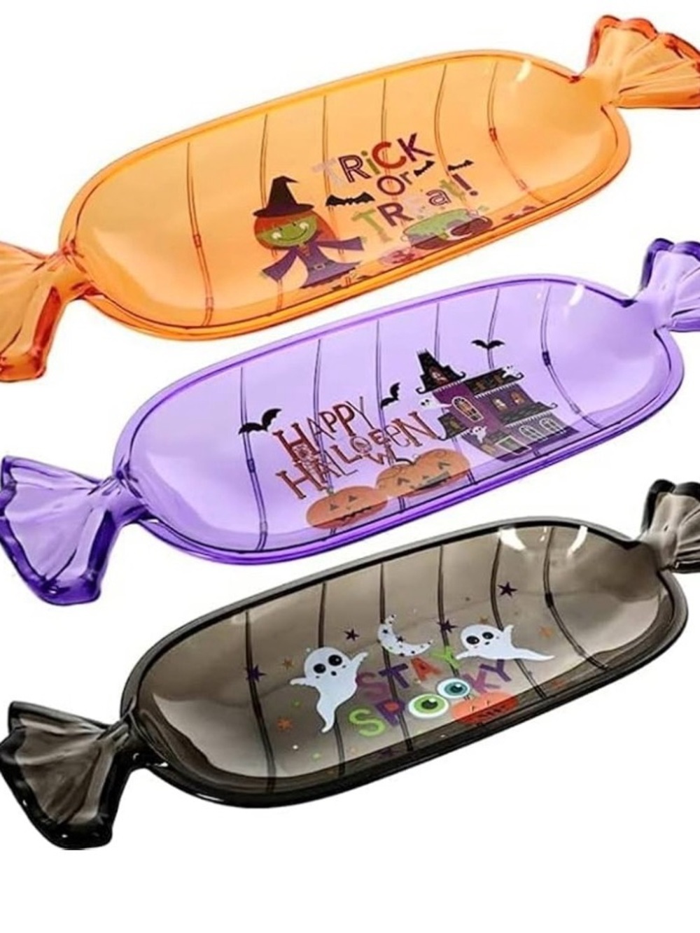 Halloween Candy-Shaped Serving Trays - Orange, Purple, Black by
